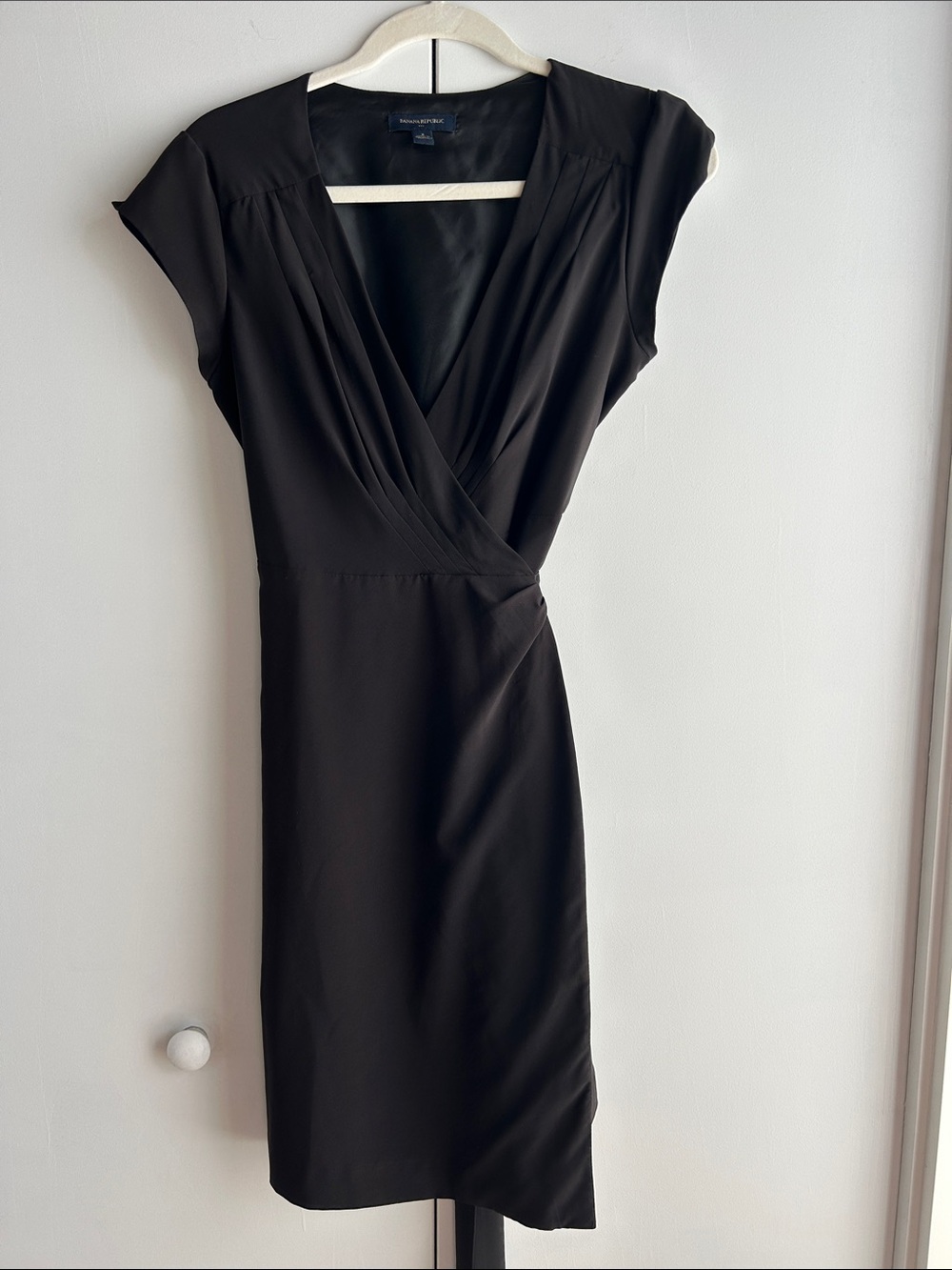 Banana Republic Black Wrap-Style Cap-Sleeve Midi Dress